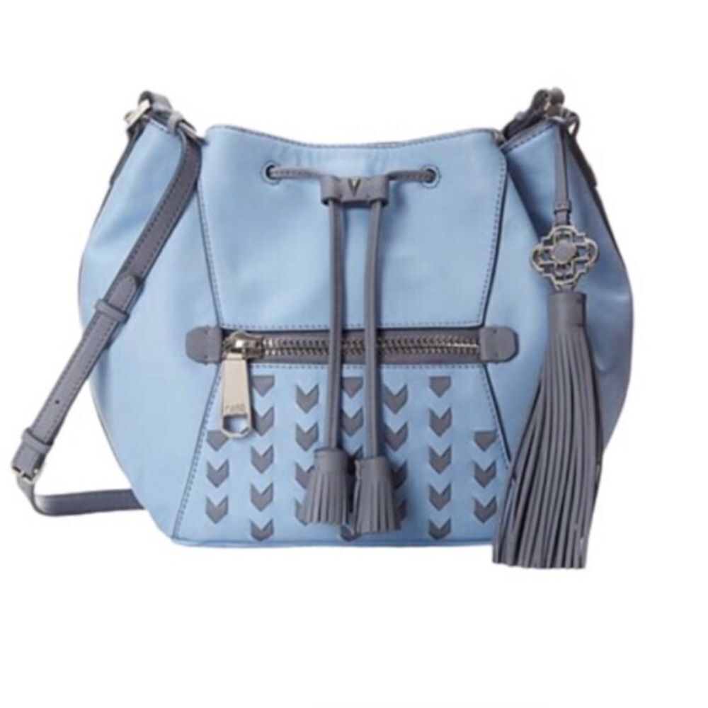 Rafe New York Ariana Leather Drawstring Handbag Blue Gray